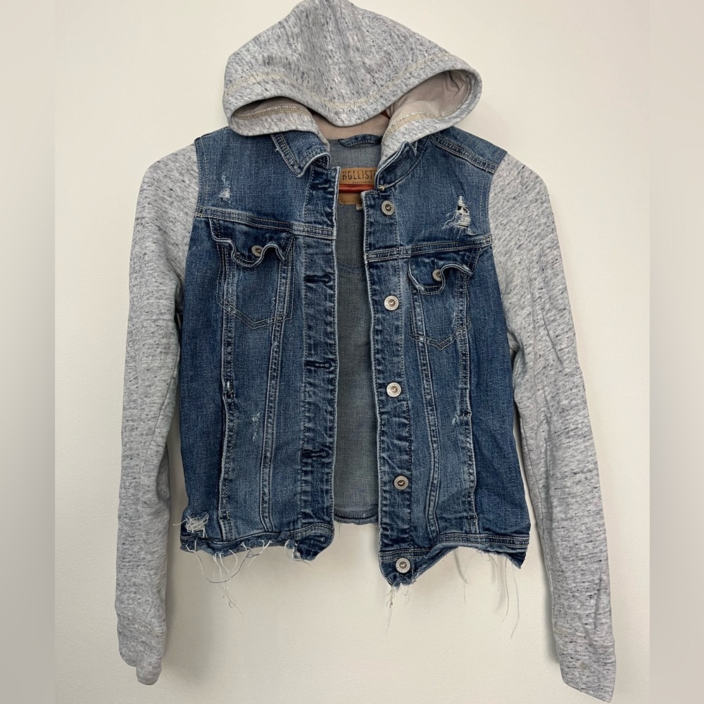 Hollister Blue Denim Jacket with Gray Sleeves
